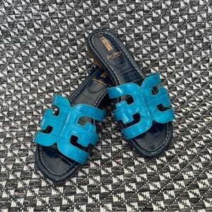 Sam Edelman Bay Blue and Navy Leather Slide Sandals